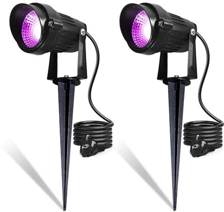 BOSITE 2er Schwarzlicht Strahler,UV Schwarzlichtlampe,LED Gartenstrahler UV mit 1.5M Kabel IP66 Wasserdicht Schwarzlicht Außen,UV Lampe für Glow Party,Halloween,Leuchtreklame,Landschaftliche,Bühne
