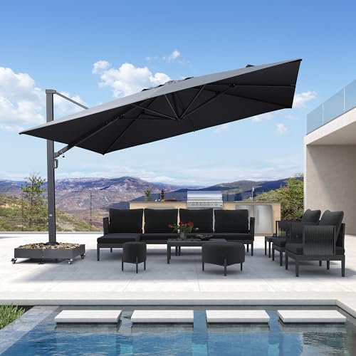 PURPLE LEAF 4 m X 4 m Parasol Déporté de Terrasse Renforcée, Parasol De Jardin Exterieur Rotatif 360° Mât de Parapluie Épais Version Améliorée, Avec Protection Solaire UPF50+, Pour Patio, Gris