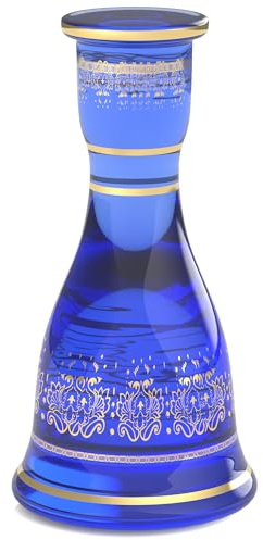 Luna Premium Shisha Glas Bowl, Hookah Tradi Ersatzglas in verschiedene Design mit Maßangaben | Wasserpfeife Vase Glas ohne Gewinde - Blau