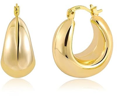 Gold Earrings for Women, Chunky Hoop Large Thick Hoop Earring Hypoallergenic Chunky Gold Earrings Wide Large Hoops Earring Lightweight Jewelry Gift for Women Girls
