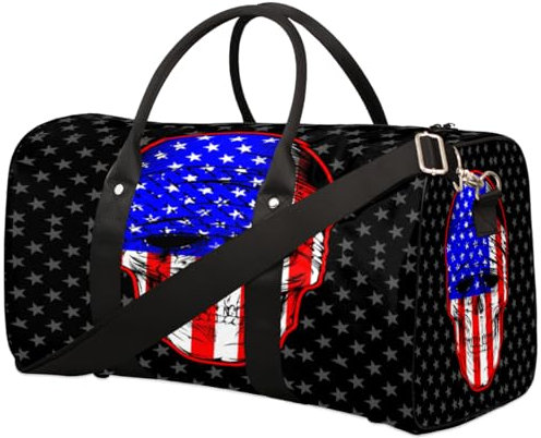 Totenkopf-Flagge, Bandana, Reisetasche, Reisetasche für Damen, Herren, Mädchen, Jungen, Totenkopf, USA, Wochenende, Übernachtung, 22,7 l, Tragetasche, Kabinengepäcktasche für Sport, Fitnessstudio,