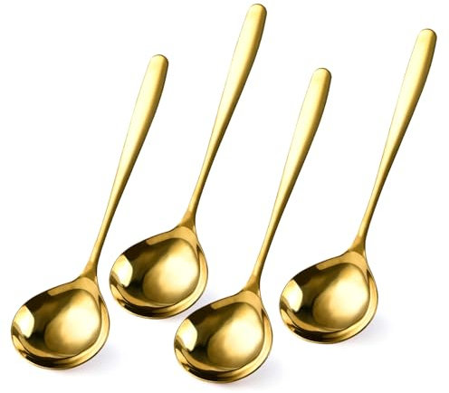 Elesunory 4 Piece 1 oz Gold Small Ladle, 8 Inch 304 Stainless Steel Soup Ladle, Gravy Ladle for Serving, Small Gravy Spoon for Soup, Sauces, Dishwasher Safe, GSS-001