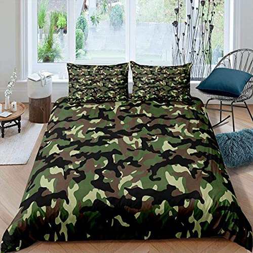 Sezhiqeu Camouflage Bettwäsche 135x200, 3D Muster Weich Kuschelig Mikrofaser Bettwäsche Set Militärische Camouflage Bettbezug + 2 Kissenbezug 80x80 cm mit Reißverschluss A7751