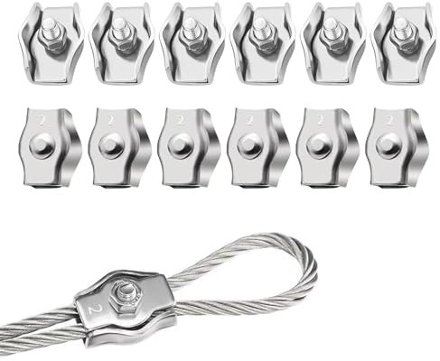 Drahtseilklemme M2, 12 Stück Seilklemme, 2mm Klemme, Edelstahl 304 Kabelklemme für Drahtseil Stahlseil Wäscheleinenspanner Markise Fixiert(M2)