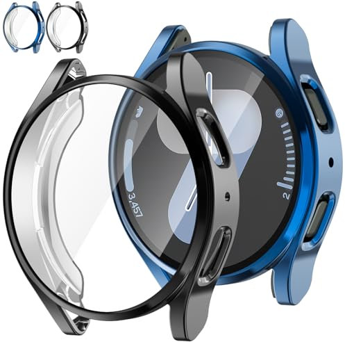 Jvchengxi Schutzhülle 44mm für Samsung Galaxy Watch 7, Flexibles TPU Schutzfolie Schutz Hülle Kratzfest Displayschutz Gehäuse Vollschutz Abdeckung für Galaxy Watch 7 44mm (Schwarz+Blau)