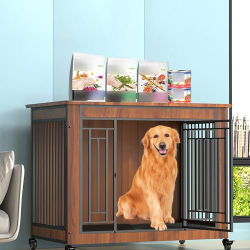 ci Heavy Duty House Style Dog Pet Home Wooden Dog House TV Stand Table Indoor Furniture Style Dog Kennel Cage House Wood and Metal Kennel Cage for Medium Dogs up to 120 lb.