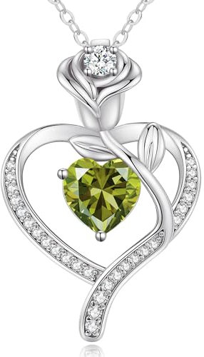 CDE Halskette Damen Rosegold Herz Kette Sterling Silber 925 Geburtsstein Geschenke für Frauen mit Anhänger Schmuck Geburtstag Weihnachten Valentinstag Muttertag Mama (Silber-08-Aug)