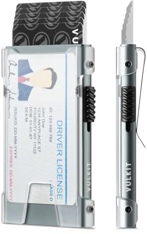 VULKIT Portafoglio Minimalista Uomo con Protezione RFID - Portacarte in Alluminio Ultra Sottile con Meccanismo Pop-Up e Finestra per Documenti - Portafoglio Compatto ed Elegante per Carte di Credito