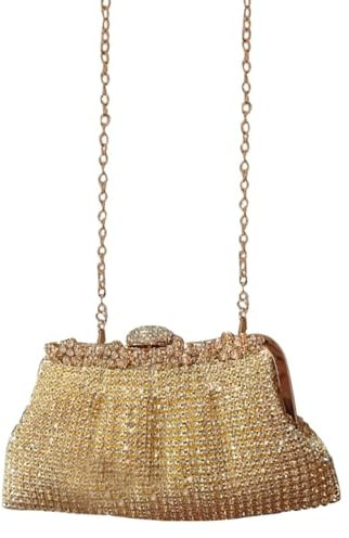 YUEZHAN Damen Abend Clutch Tasche Gold 4x12x3cm/9,44x4,72x1,18 Zoll Elegante Party Hochzeits Tasche Abnehmbare Kette Multifunktionaler Stil