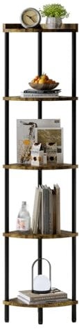 Nixaruy Scaffalatura angolare a 5 livelli, industriale alto 165 cm, scaffale alto in legno per piante, mensola portaoggetti per bagno, soggiorno, cucina, ufficio