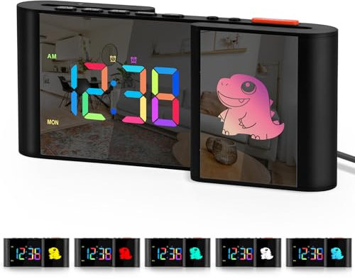 SZELAM Wecker,Wecker für Bett mit Niedlichem Cartoon,7,2Spiegeluhr,11 Farben Digital,10 Farben RGB Cartoon,Wochenanzeige,Automatische Dimm,Zwei Alarme,USB-Anschluss,5 Lautstärkestufen Tischdekoration