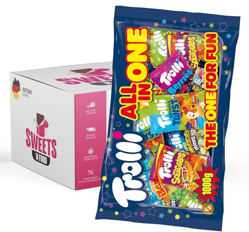 Trolli All In One 1000g | Fruchtgummi & Gummibärchen Mix in Mini-Tüten | Großpackung Süßigkeiten | Ideal für Halloween, Adventskalender, Partys (1x Trolli All In One 1000g)