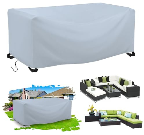 Abdeckung für Gartenmöbel,Grau 420D Oxford Gewebe Abdeckhaube Gartentisch Rechteckig, Wasserdicht Abdeckplane Gartenmöbel, Schneeschutz Staubdicht Anti-UV, für Gartentische,Stühle, 210x100x20cm