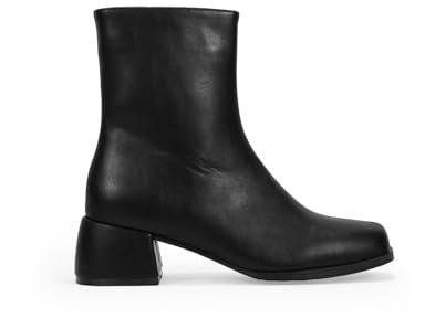 BOSANOVA Stivali da donna con finitura a punta quadrata e suola piatta con tacco quadrato largo 4,5 cm Chiusura con cerniera interna. Scarpe da donna, Nero , 38 EU