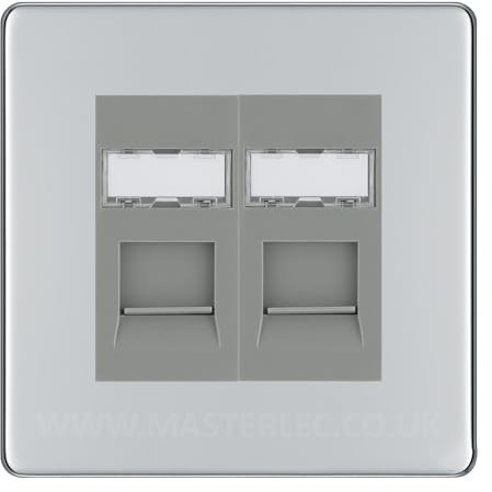 BG Nexus Screwless Polished Chrome Double 2 Gang RJ45 Data Socket Grey Inserts FPCRJ452G