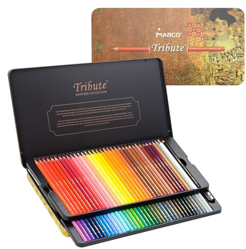 MARCO Erwachsenen-Buntstifte zum Ausmalen – 72-farbiges Set, professionelle Ölfarbstifte, Holzstifte in Eisenbox, geeignet für Kunstschüler & Profis (72-teiliges Ölset)