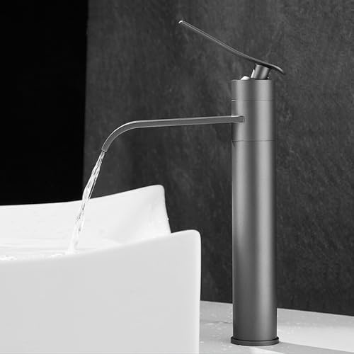 XJTNLB Waschtischarmatur Wasserfall Grau Waschbecken Armaturen Bad aus Messing Einhebel Wasserhahn für Badezimmer-Hoch