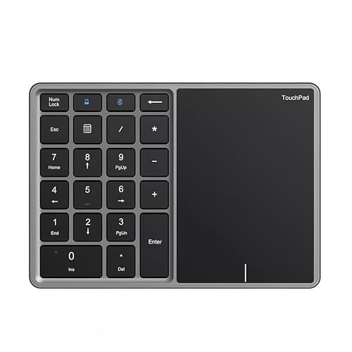 LICAEVEY Wireless Numeric Keypad, 22 Keys Bluetooth Number Pad with Touchpad, USB C Rechargeable Numeric Keypad, Support for for Android, for OS X Systems (Dark Gray)
