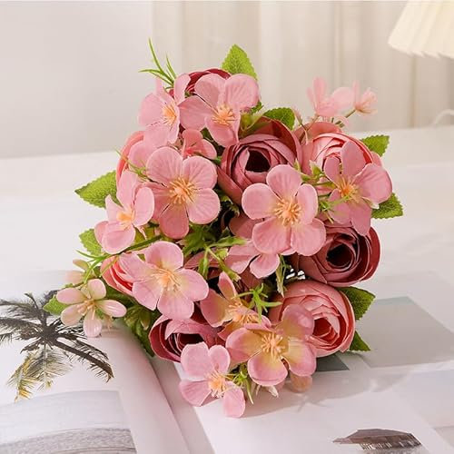 Nvzi Künstliche Kamelienblumen, Kunstblumen, Seide, Hortensien, Blumenstrauß, Vintage, Hochzeit, Kamee Braun, 3 Packungen