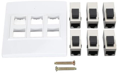 Cat6 Ethernet Wall Plate, 6 Port Jack Wall Plate, Female to Female, Cat6 Jack Wall Plate for Work Home, with Concealed Wires, Detachable for Standard Outlets