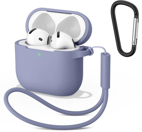 Wanme Schutzhülle für AirPods 4 Hülle, Weiche Silikon Cases, Schutzhülle Apple Airpods 4, Effektiver Stoß und Kratzschutz, Hülle mit Karabiner Und Handschlaufe, Blau Grau