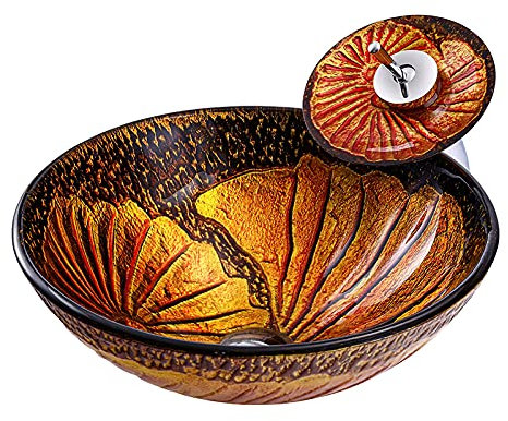 QUSYZD Badezimmer-Waschbecken, orange, künstlerisches Waschbecken aus gehärtetem Glas, rundes Waschbecken, Aufsatzwaschbecken, Waschtisch, Waschbecken,