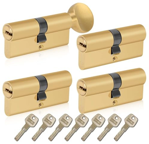 SEPOX® Keyed Alike Euro Cylinder 70mm 35/35 3 Double 1 Thumb Turn Cylinders | For UPVC, Keyed Alike Set, One Key Fits All&Most Applications, for Home, Apartment & Office Doors, Easy to Use, Brass Finish