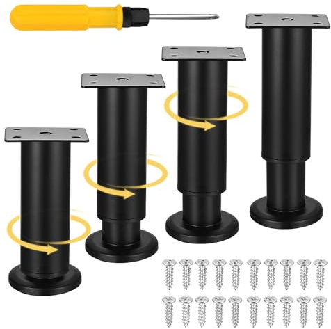 QINGYIWL 4er Set Verstellbare Möbelfüße 12-18cm inkl. Kreuzschlitzschraubendreher – Stabile Edelstahl-Füße für Sofa, Bett, Tisch – Höhenverstellbar, rutschfest, Einfache Montage, Wackelfrei
