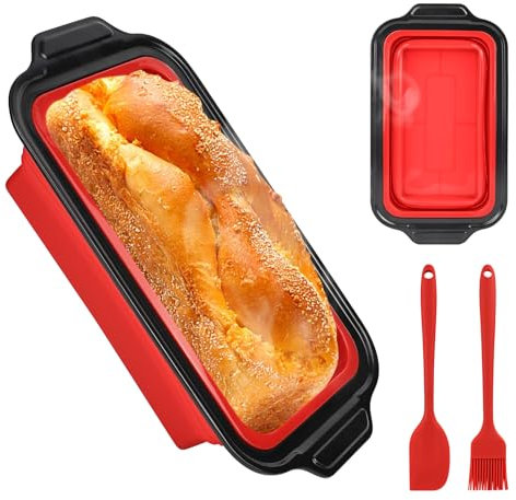 XCRPRT Silikon Brotbackform, Brot backen Form,31x17.2x7cm Silikon Backformen mit Teigschaber und Ölpinsel, Antihaftende silikon Backform für Kuchen und Brote(Rot)