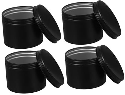 PRETYZOOM 4pièces Lot De Pots Métal Noirs Avec Couvercle à Vis Pour Thé Épices Boîtes De Rangement Rondes