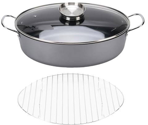 Fischdampfer, Nicht Klicker Großer Ovaler Dampfschalter mit Rack & Glasdeckel, Multi -Gebrauchs -Lagerbestand, Pasta -Topf mit Kohlenstoffstahl für Dampfende Fische, Kochende