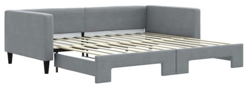 Tagesbett ausziehbar 100x200 cm hellgrau Stoff – Platzsparendes Gästebett für kleine Räume, hoher Komfort & einfache Montage