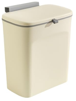 Poubelle à suspendre 9L de cuisine avec couvercle anti-goutte, composteur suspendu pour sousable/armoire – blanc, design compact multifonction pour bureau/salle de bain (Beige)