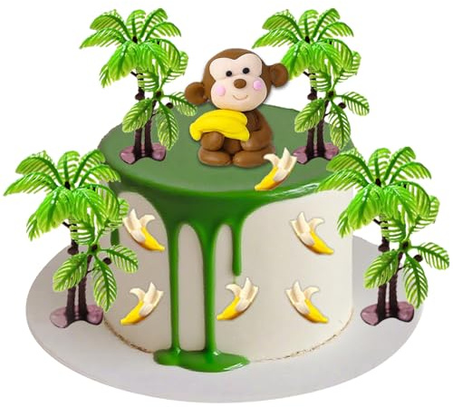 Affe Kuchen Dekoration, 11 Stück Dschungel Tiere Tortendeko, Affe Geburtstag Party Dekoration, Mini Palmen Kuchendekoration, Banane Kuchen Deko, für Geburtstagsfeier, Baby Shower