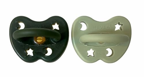 HEVEA Naturkautschuk Schnuller Kiefergerecht, 3-36 Monate - hygienisches einteiliges Design für Neugeborene bis Kleinkinder, BPA-frei, weich & langlebig - 2er-Pack (Moosschleier)