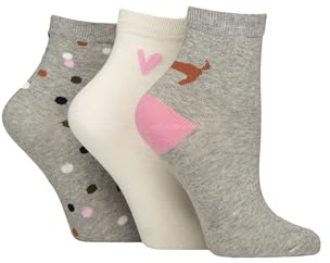 Caroline Gardner Women’s Cotton Socks 3 Pack Patterned Soft Breathable Stylish Casual Colourful Size 4-8