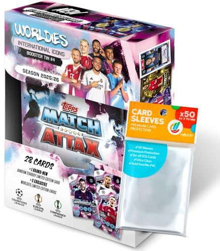 Bundle mit Topps Match Attax Champions League 2025/26 Trading Cards + Exklusive Collect-it Hüllen (1 Mini Tin (International Icons))