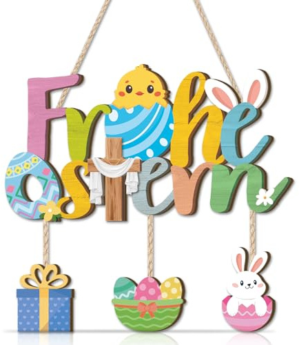 CHDITB Frohe Ostern Willkommensschild,Christliche Osterndeko,Frühling Oster Wanddekoration,Ostereier Willkommens Türkranz,Ostereier Haustürdeko,Christliche Jesus Ostern Deko Wohnzimmer Veranda Garten