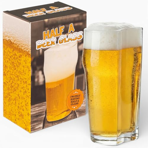 MIJOMA Halbes Bierglas 365 ml aus Glas – Lustiges Bierglas als Gag Geschenk für Bierliebhaber, Männerabende, Party & Stammtisch