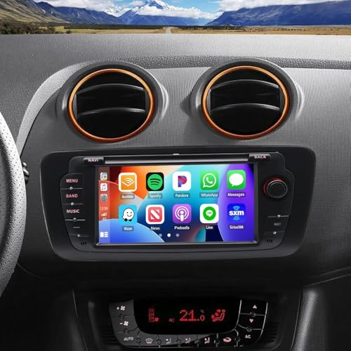 Car Stereo Radio for Seat Ibiza 2009-2013, with Wireless CarPlay & Android 14 Auto, 7 HD Touch Carplay Screen for Car, with Bluetooth WiFi GPS Split Screen RDS Backup Camera Mic 2G+32G