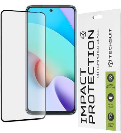 Techsuit Displayschutzfolie für Xiaomi Redmi 10, Redmi 10 2022 Gehärtetes Glas mit 9H Härte, Vollständige Abdeckung, Stoßschutz, Oleophobe Beschichtung, Anti Fingerabdruck, Kratzfest, 111D Full Glue