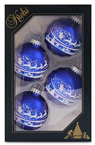 Krebs Glas Lauscha Weihnachtsdekoration/Christbaumschmuck aus Glas - Weihnachtskugeln - Motiv: Blau Rentier - 4 Stück - Größe: ca. 7 cm