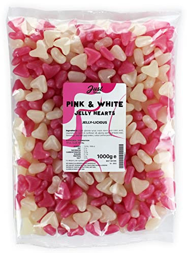 Just Treats Mini Jelly Pink and White Love Hearts (1 Kilo Party Bag)