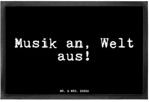 Mr. & Mrs. Panda 40 x 60 cm Fußmatte Musik an, Welt aus!... - Geschenk, Kopfhörer, Sauberlaufmatte, Schmutzfangmatte waschbar, Glizer Spruch Sprüche