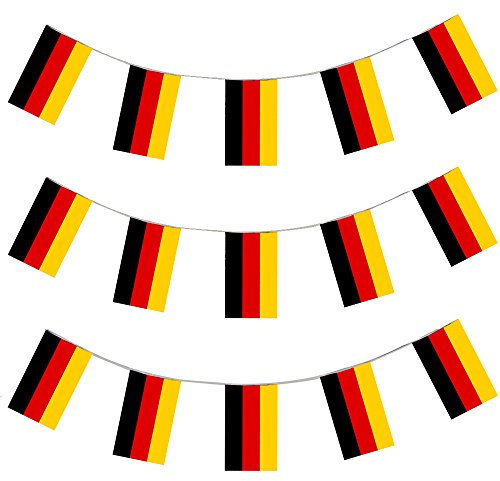 GROßHANDEL = GESCHÄFTE = VEREINE = GRUPPEN = DEUTSCHLAND WIMPEL 100 GIRLANDEN JEDE IST 10 METER LANG UND JEDE EINZELNE FLAGGE HAT DIE MAßE VON 20X30cm DEKORATION SPORT PARTY PLASTIK