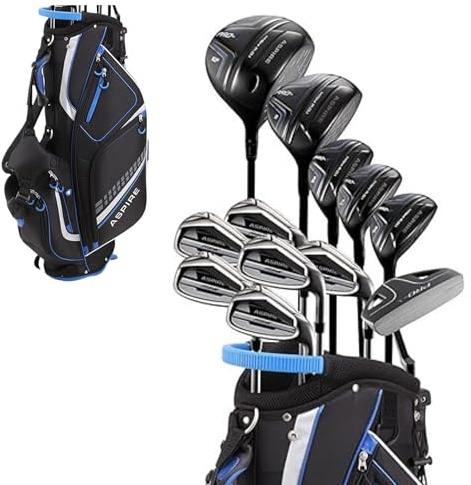 Aspire Pro-X 19-teiliges Herren Golfschläger Full Set Rechtshänder Driver #3 Fairway Wood 3-4-5 Hybrids, 6-SW Eisen, Putter, Standbag & 5H/C's, Regular & Tall Größen, Golfschläger-Sets für Männer