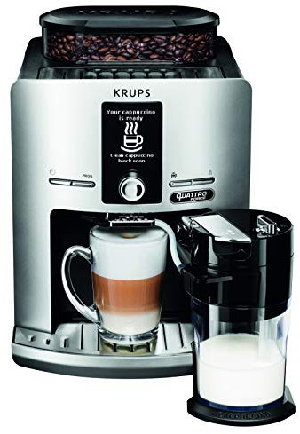 Krups Espresseria Latt, Réservoir 1,7 L, 1450 W, Cafetière à grain en acier, Broyeur, Cappuccino One-touch, Nettoyage automatique, Pression de 15 bars, Fabriqué en France YY4201FD