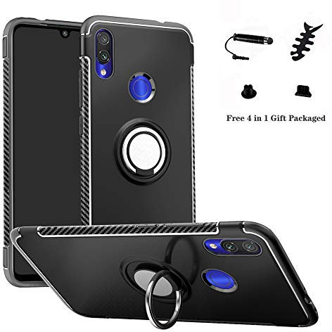 LFDZ Custodia per Xiaomi Redmi Note 7,Resistente TPU Case Design 360 Grado Rotazione Protective Custodia Cover per Xiaomi Redmi Note 7 / Redmi Note 7 PRO Smartphone,Nero