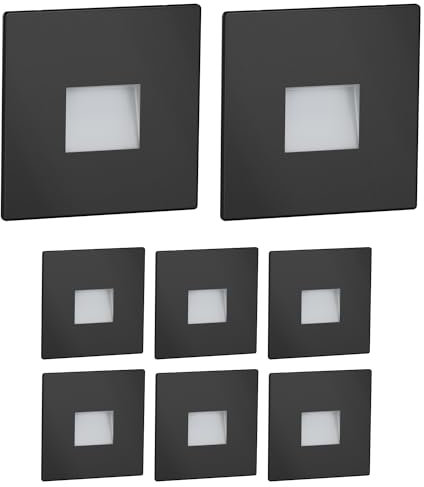 ledscom.de 8 Stück LED Treppenlicht/Wandeinbauleuchte FOW für innen und außen, Downlight, eckig, schwarz, 85 x 85mm, warmweiß