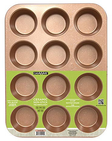 casaWare Ceramic Coated NonStick 12 Cup Muffin Pan (Granite) (Rose Gold Granite)